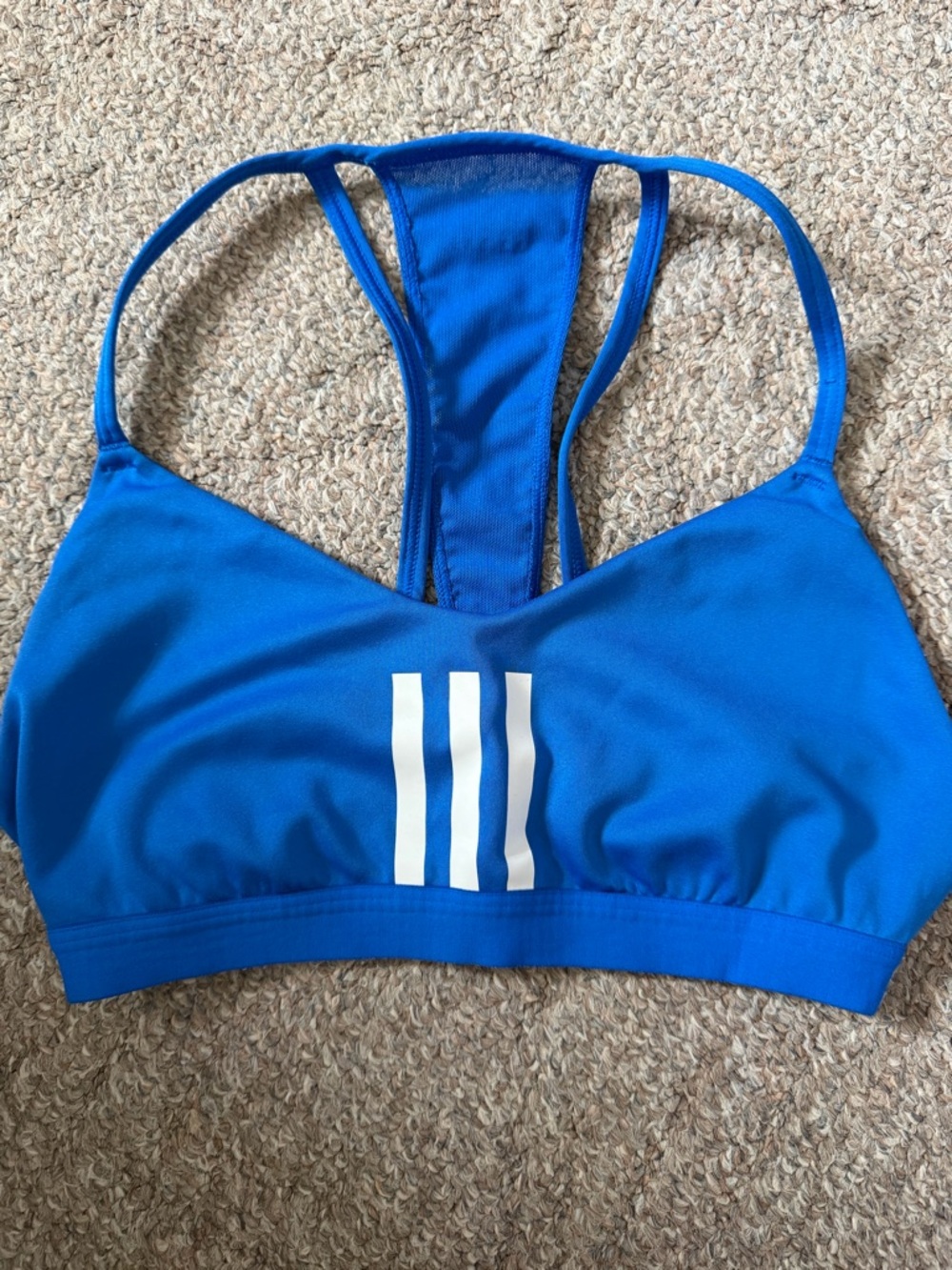 adidas Blue Sports Bra with White Stripes